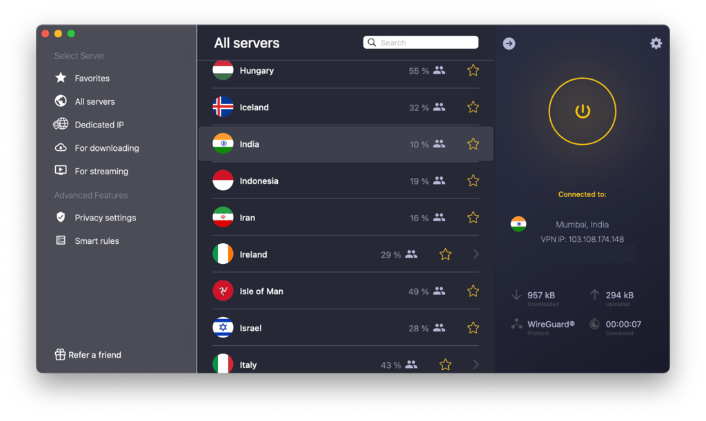CyberGhost VPN Indian server