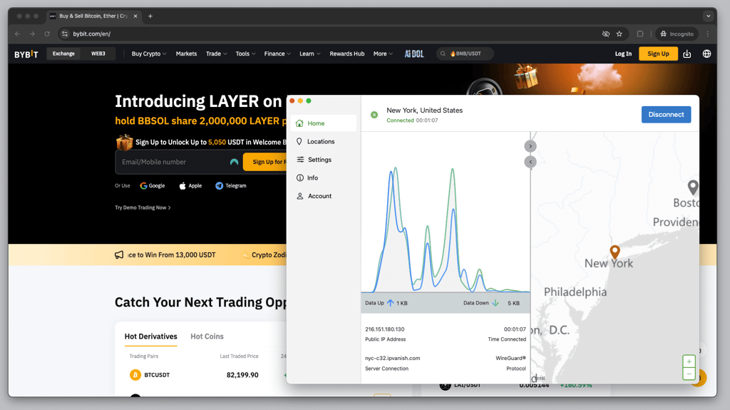 IPVanish VPN unblocking Bybit website