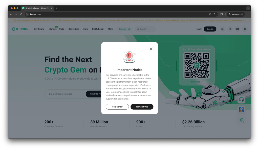 kucoin important notice US