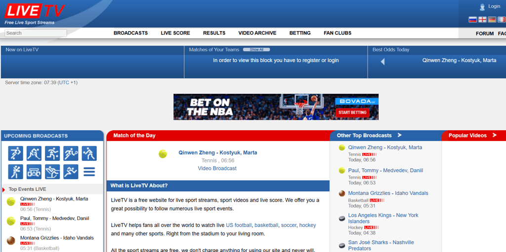 Live TV home page interface