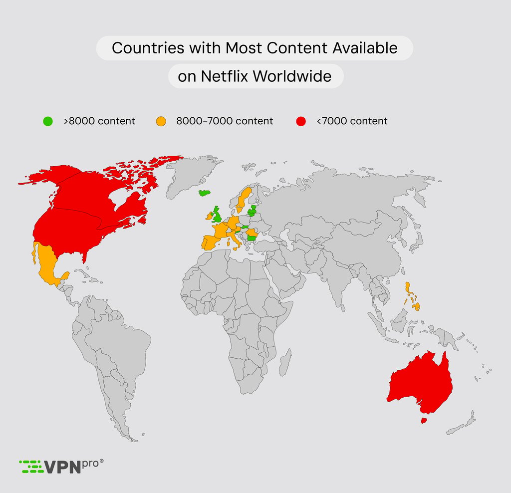 Countries with most content available on Netflix Worldwide