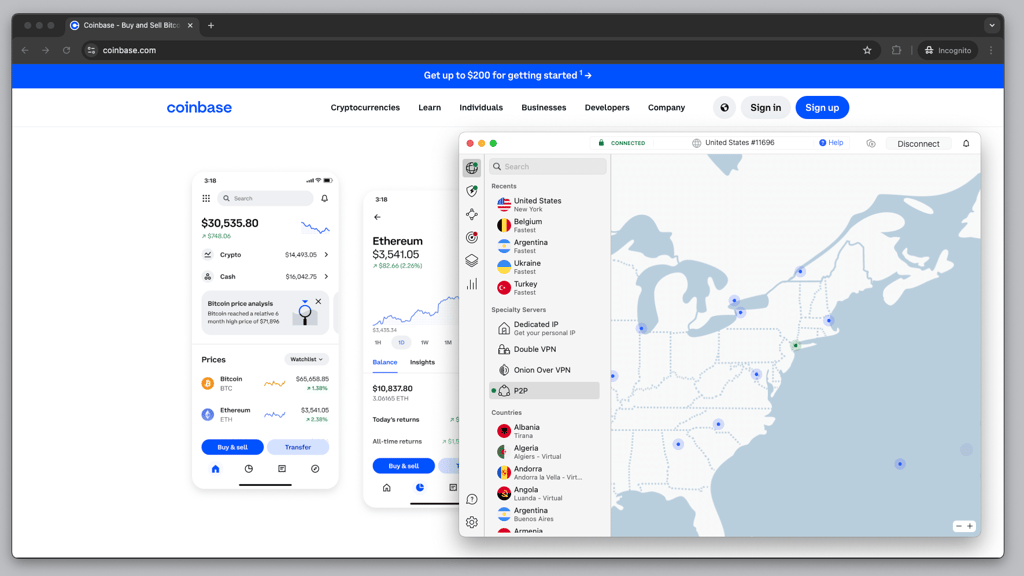 Accessing Coinbase on a secure connection from NordVPN