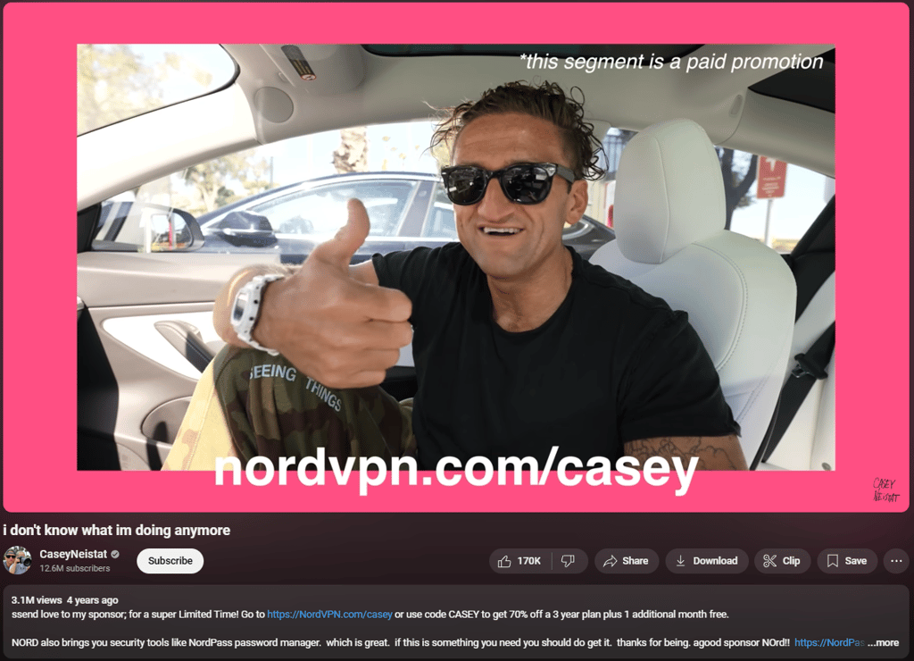 Casey Neistat NordVPN sponsorship