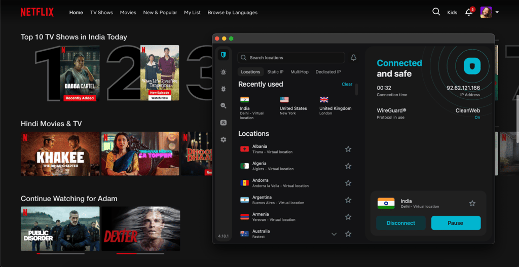 Surfshark unblocking Netflix India content