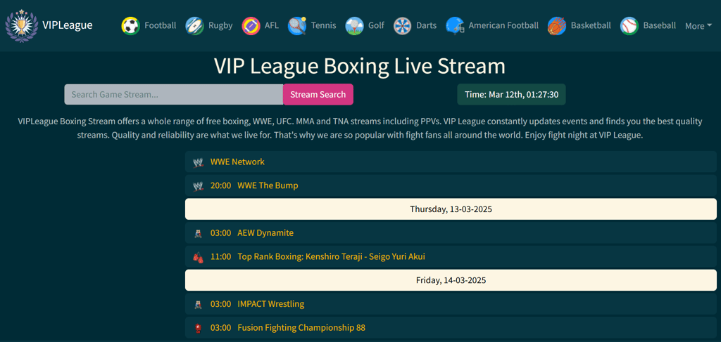 Stream2Watch martial arts upcoming streams