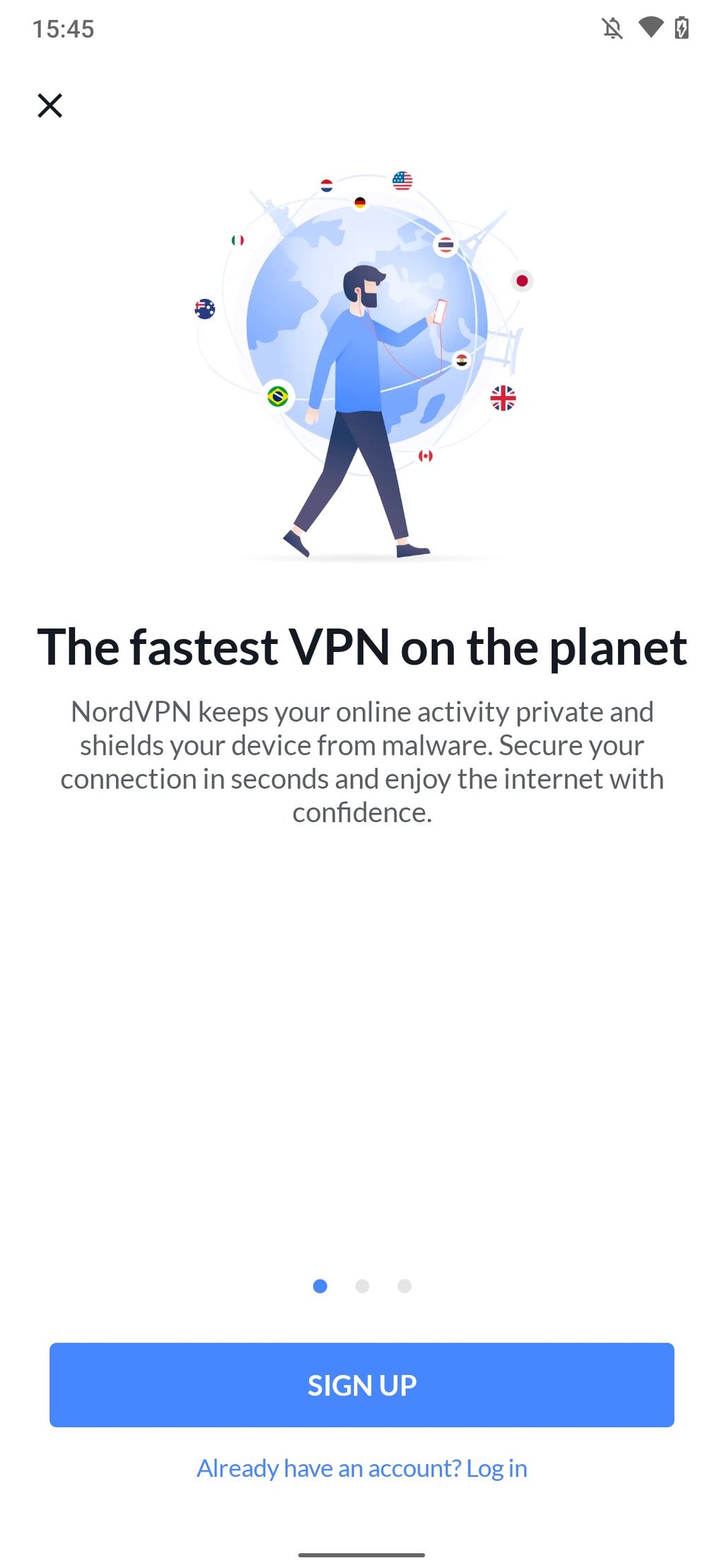 Log in or sign up to NordVPN on Android