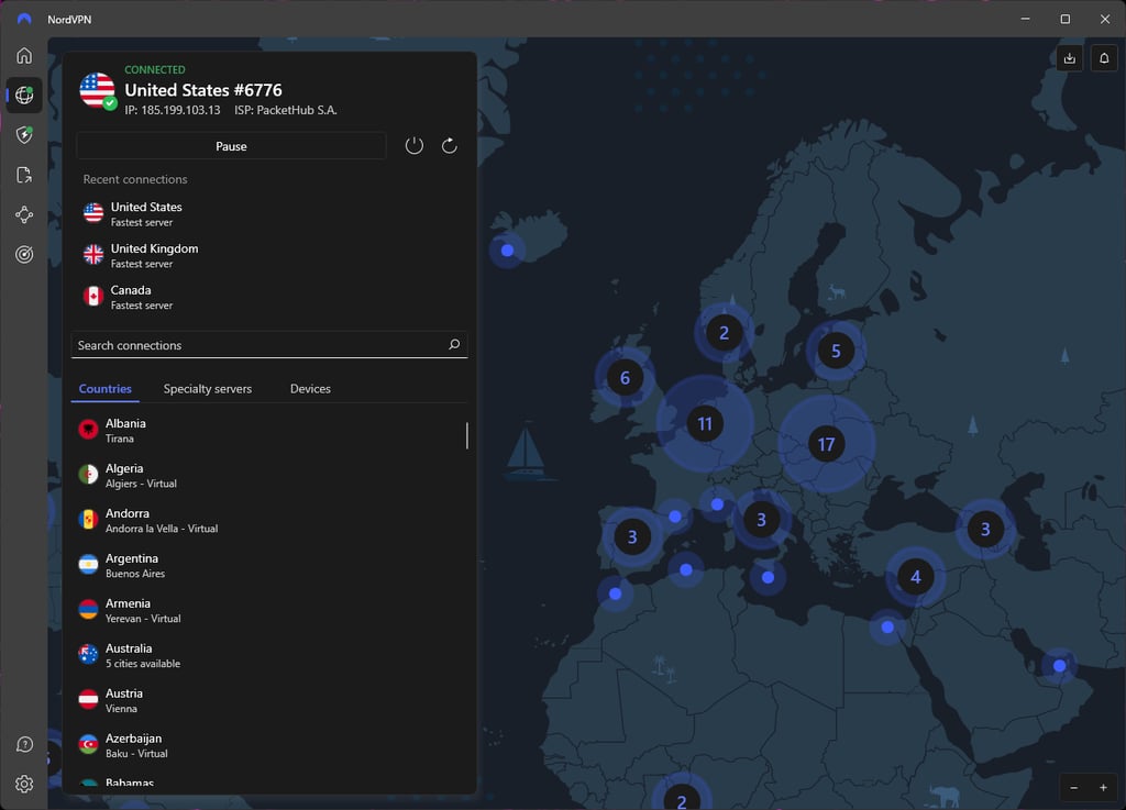 Changing my IP address with NordVPN