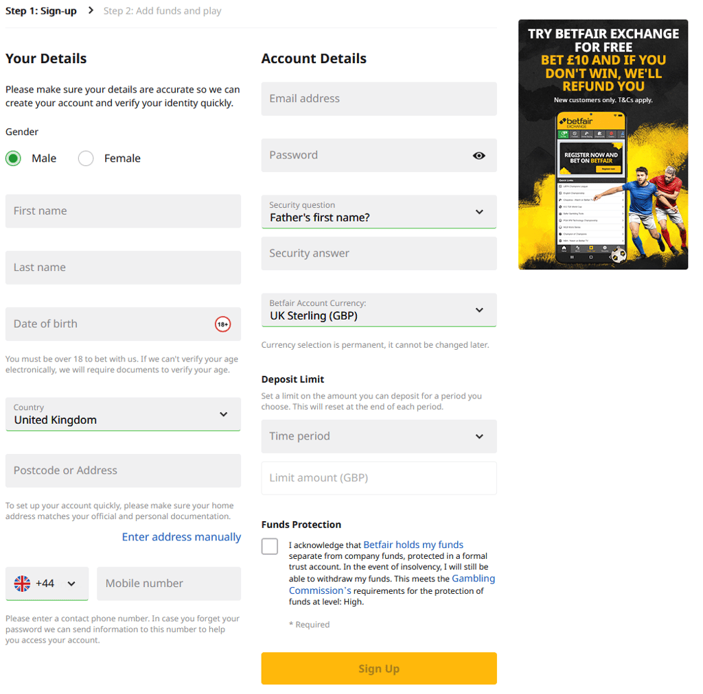 Create your Betfair account