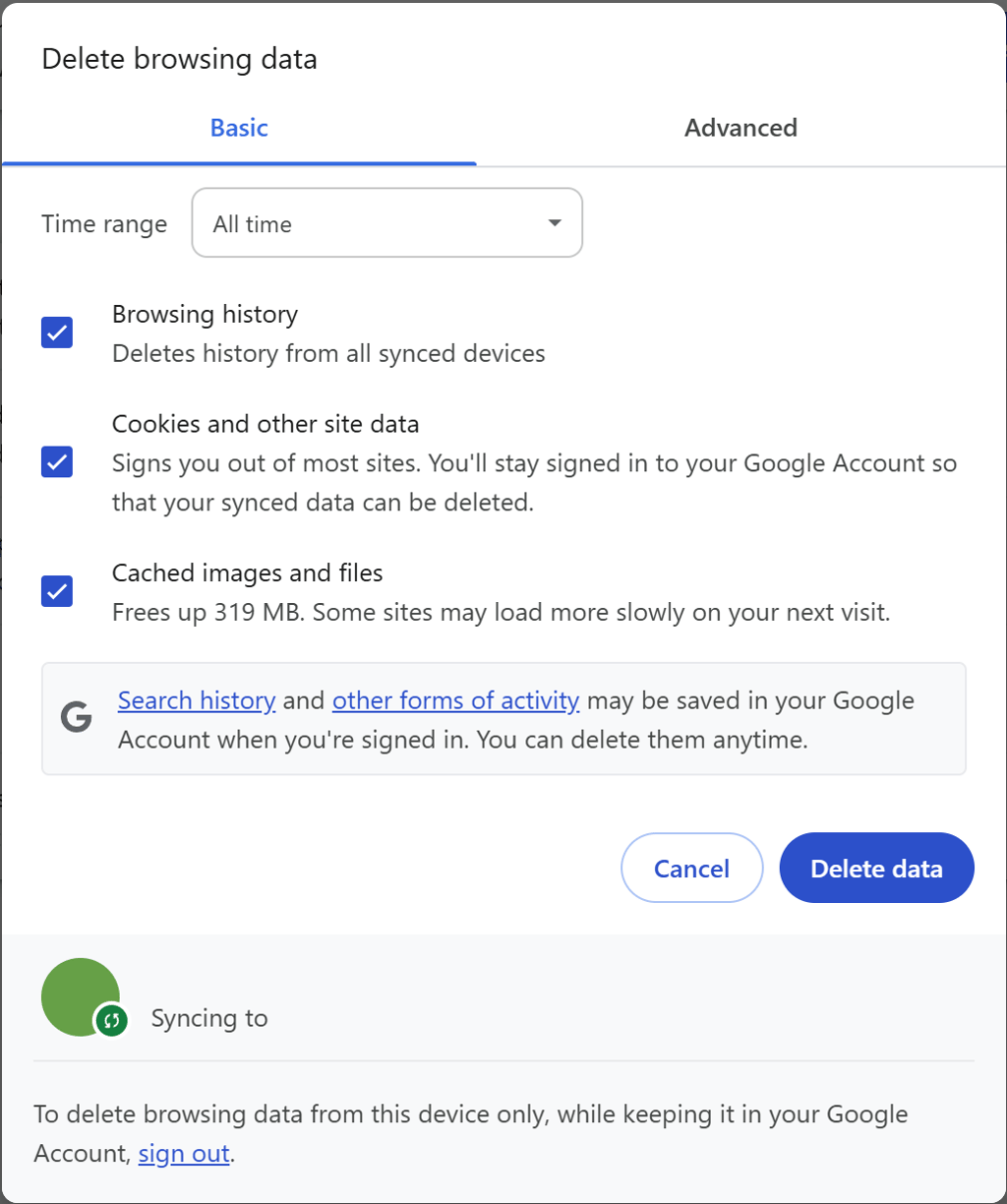 Clear your browser’s cache and cookies