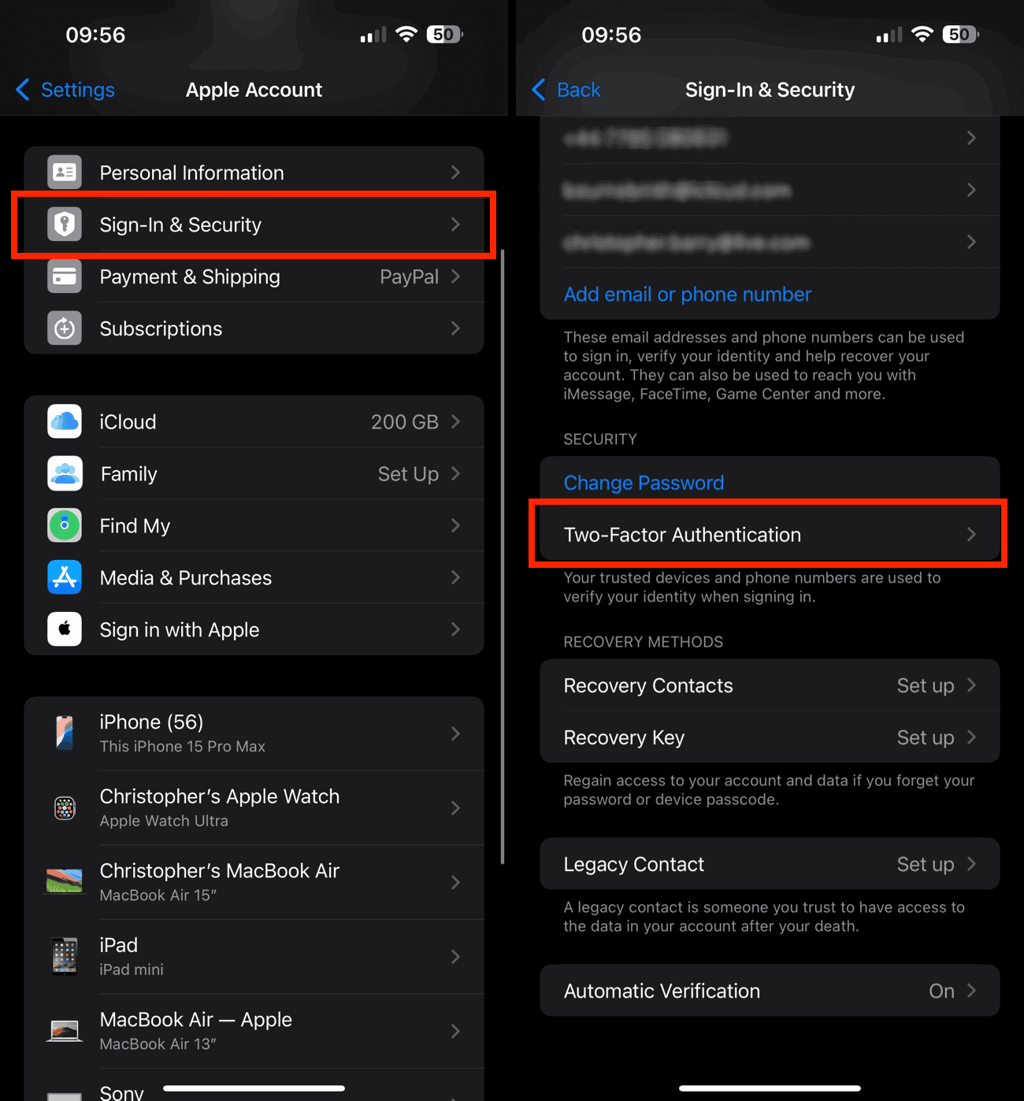 Enable two-factor authentication on iOS
