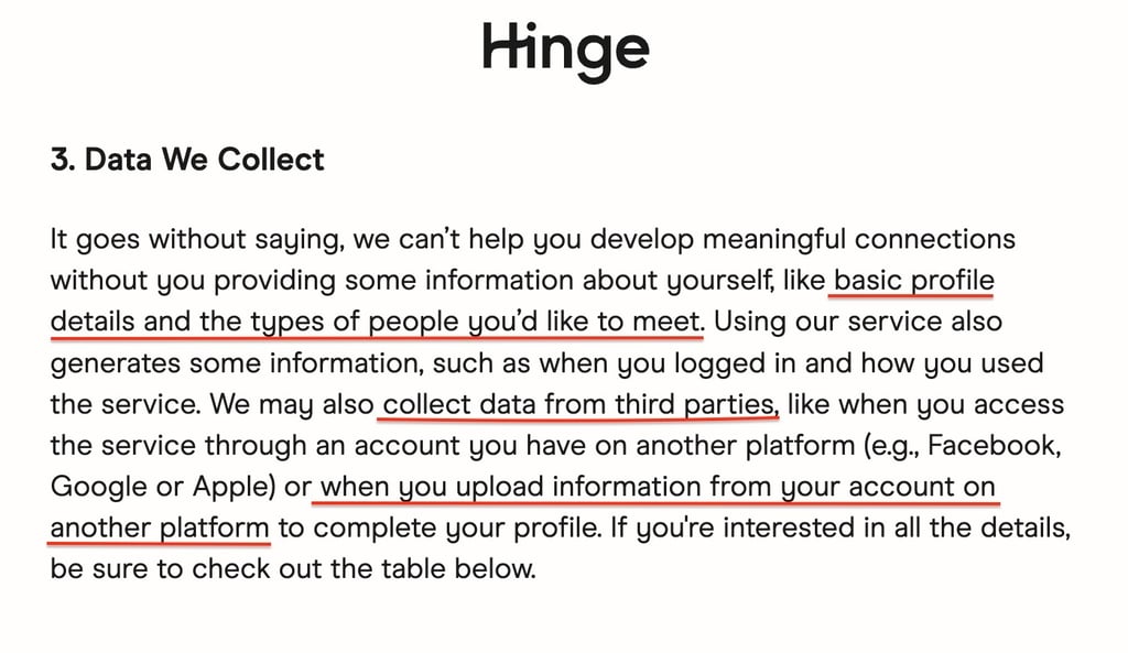 hinge privacy policy