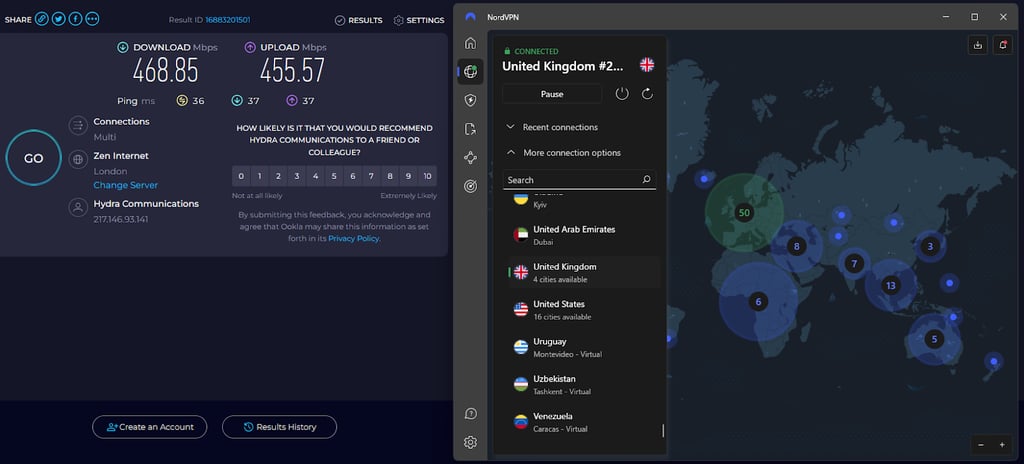 NordVPN UK server speed test