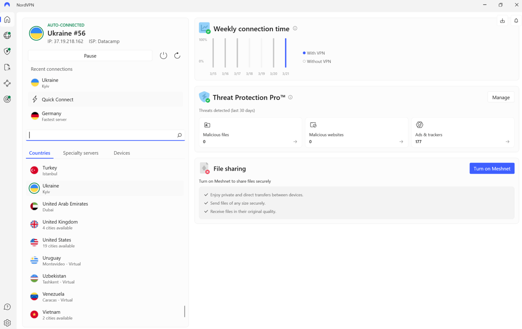 Connect to NordVPN's Ukrainian server