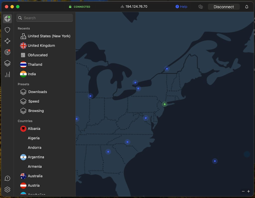 NordVPN setup tab