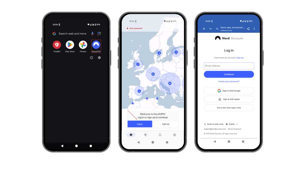 nordvpn mobile log in to app