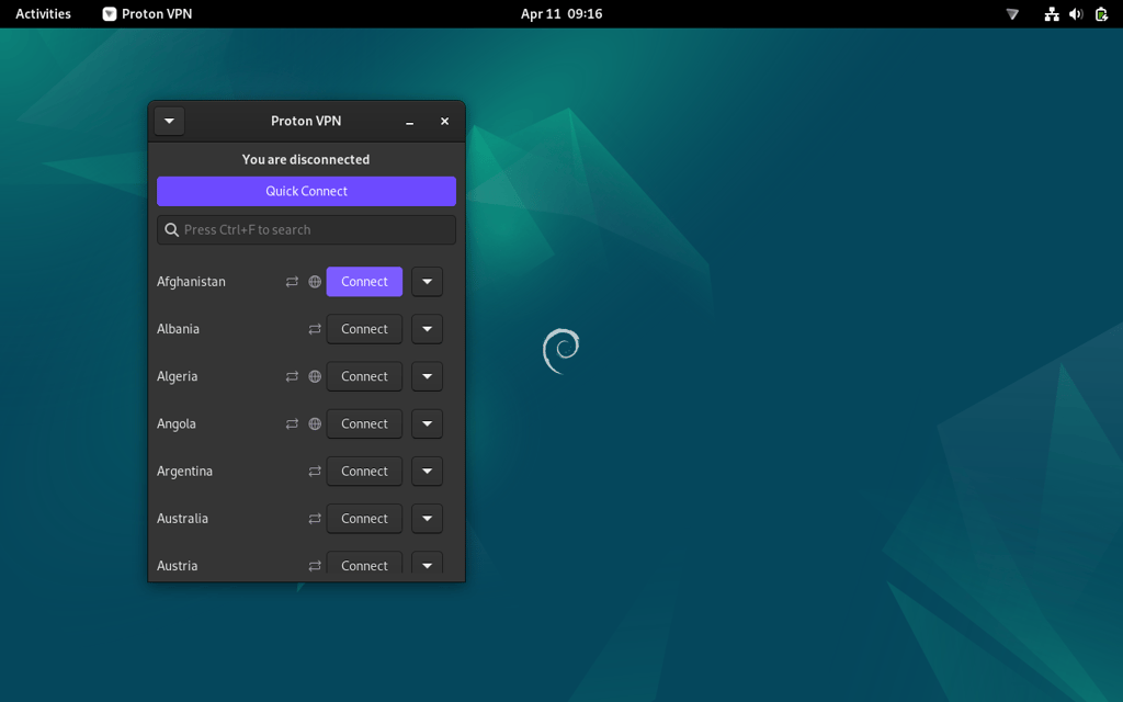 Proton VPN Linux GUI app