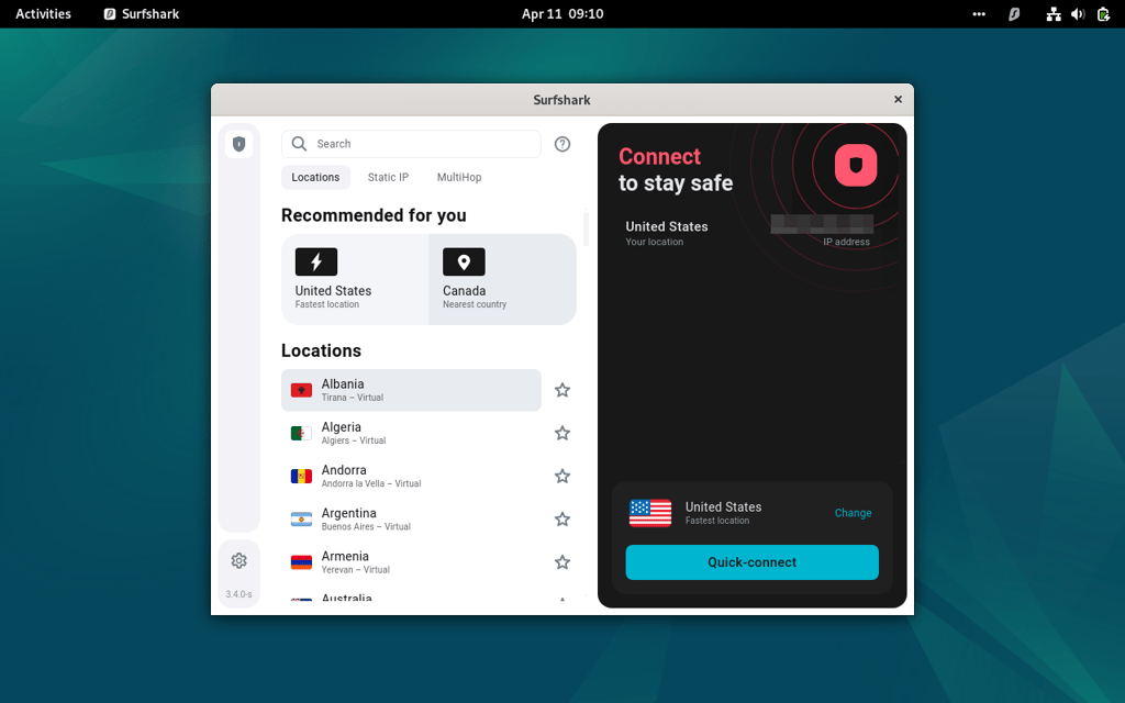 Surfshark Linux GUI app