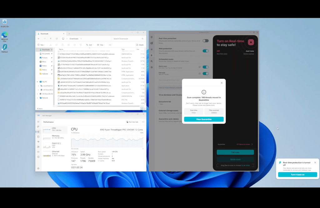 Surfshark's live full scan detecting and quarantining threats