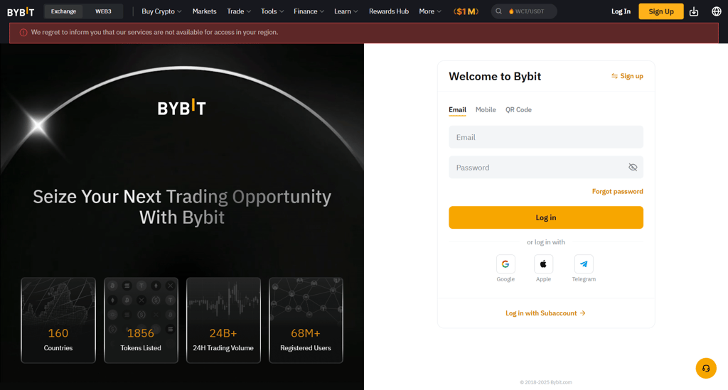 Bybit error message in 2026