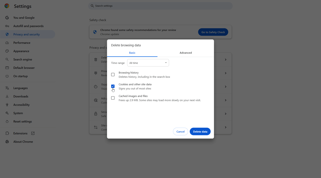 Delete browser cookies to unblock Discord