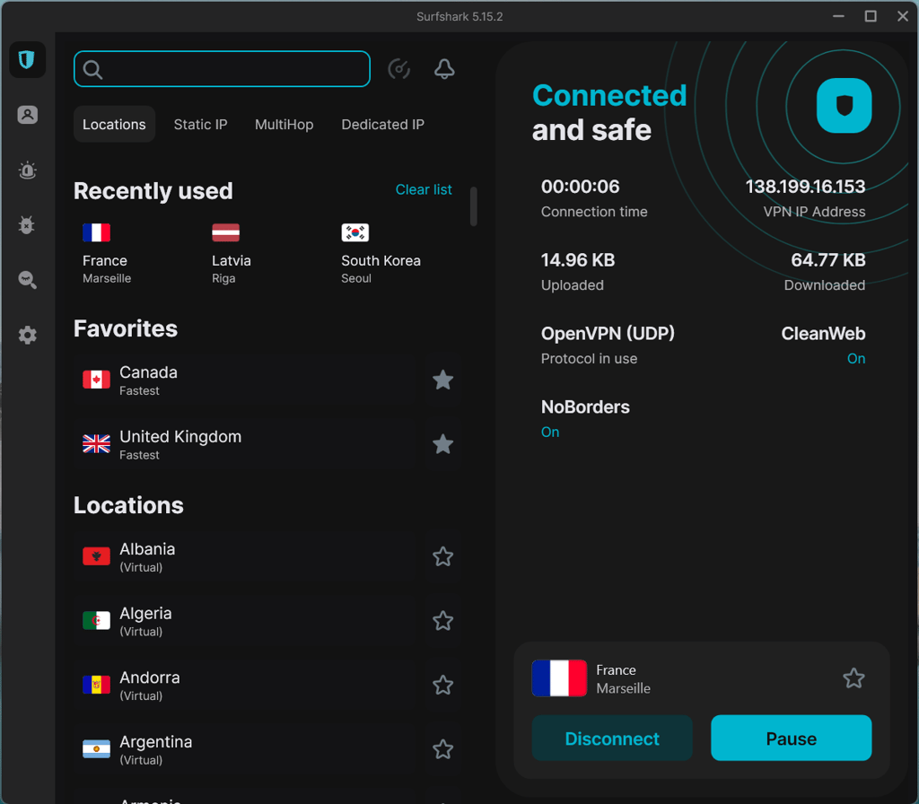 Surfshark's France servers
