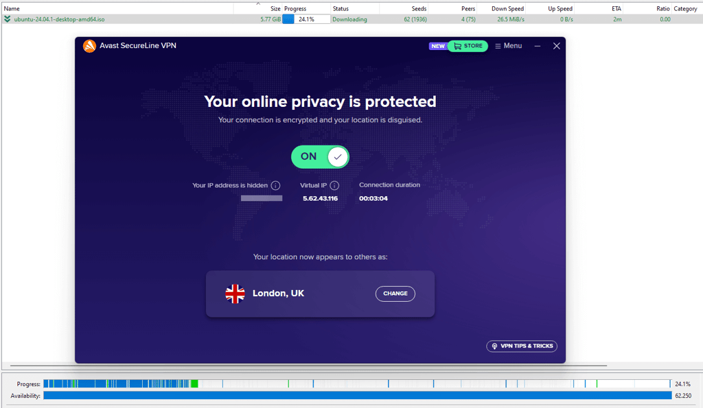 Avast VPN being used for torrenting