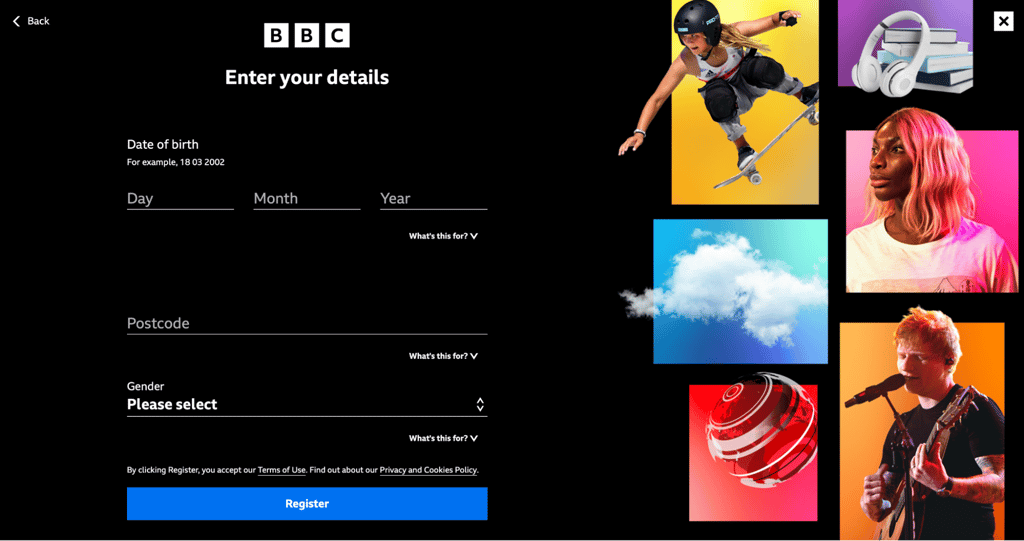 Signing up for BBC iPlayer with a UK postcode