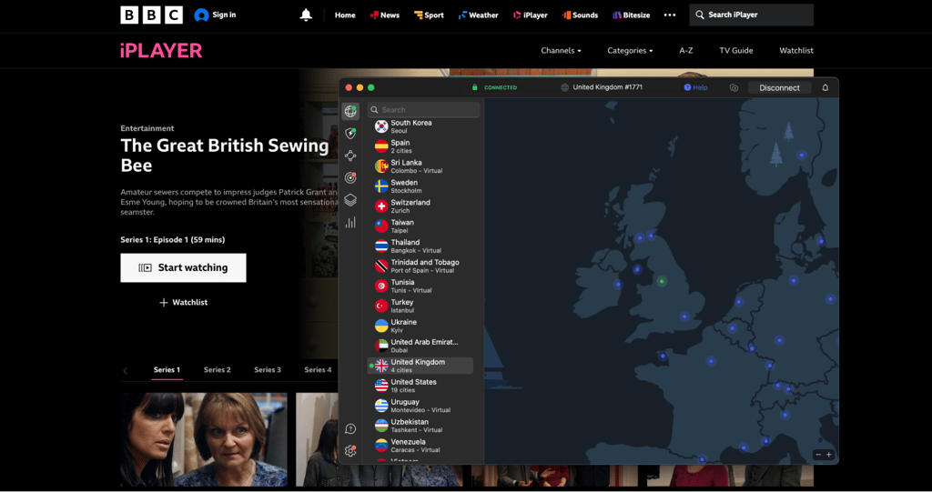 Unblocking BBC iPlayer with NordVPN to watch The Great British Sewing Bee