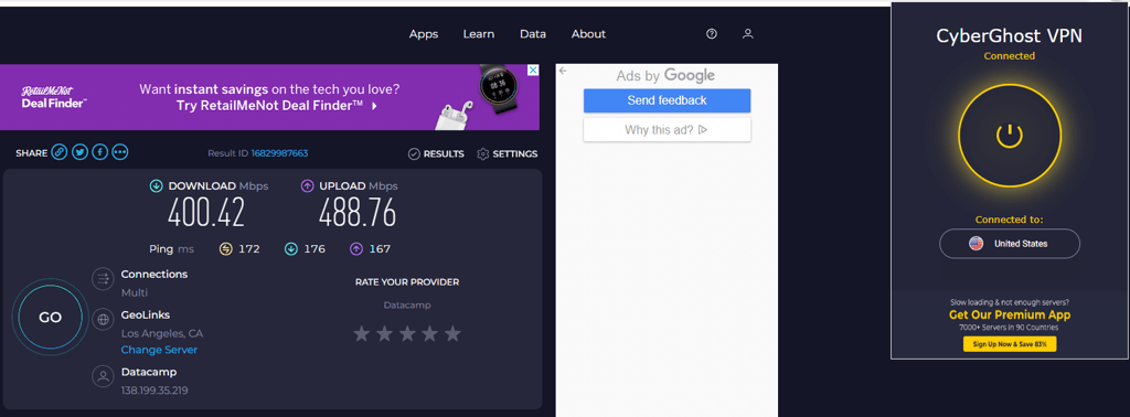 CyberGhost US server speed