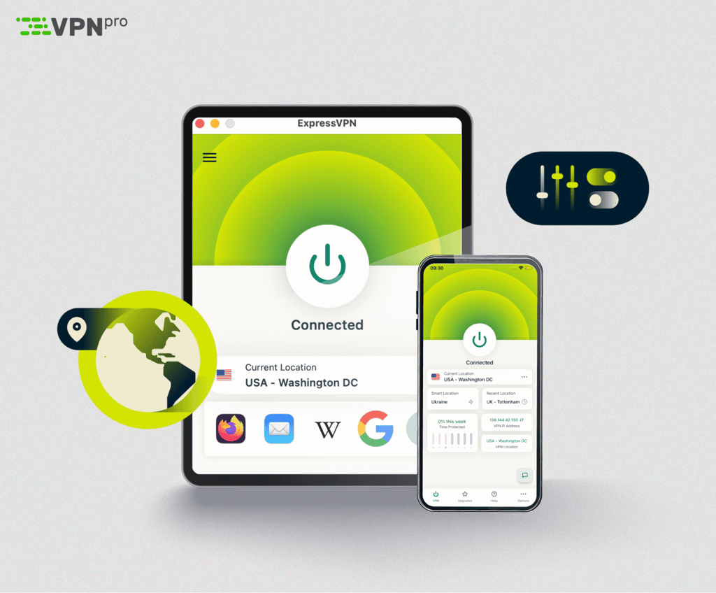 ExpressVPN desktop and mobile app interface