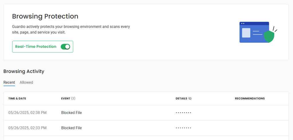 Guardio's detected malware downloads