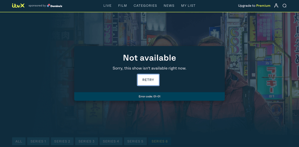 ITVX's error code 01-01, which means you're geo-blocked