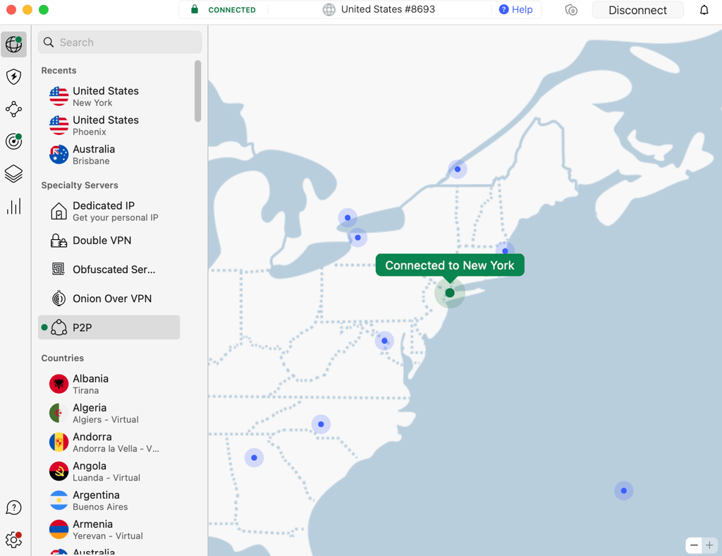 NordVPN macOS app interface