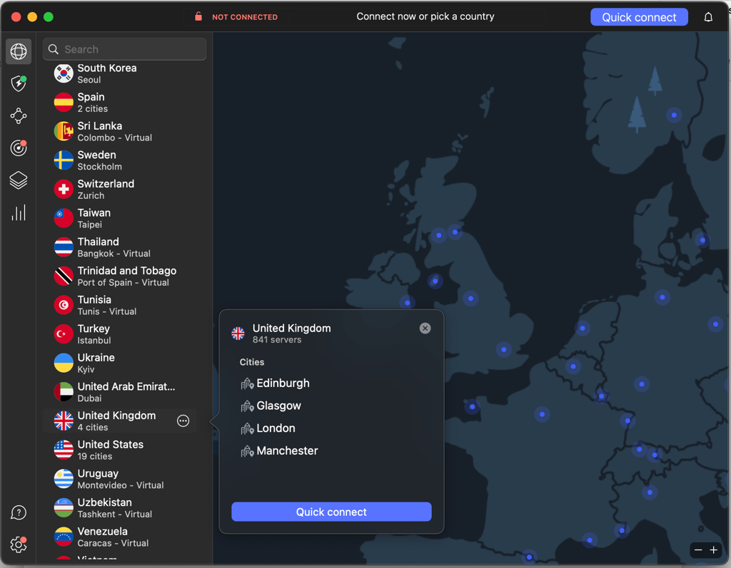 Joining a UK VPN server with NordVPN