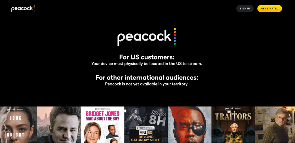 Peacock TV blocked while viewing the website from outside the US