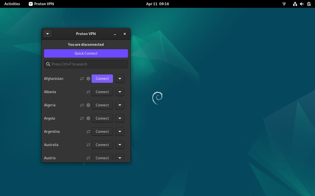 Proton VPN app on Linux