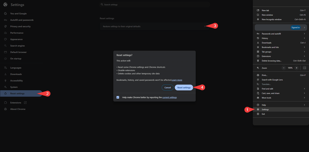 Reset browser settings