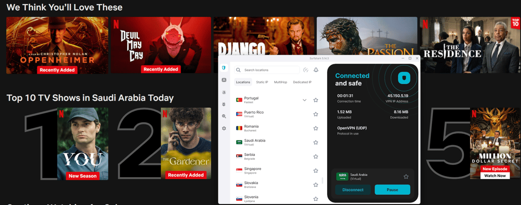 Surfshark connects to Netflix libraries in Saudi Arabia