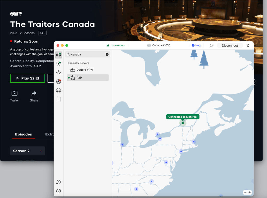 Traitors Canada CTV streaming accessed with NordVPN