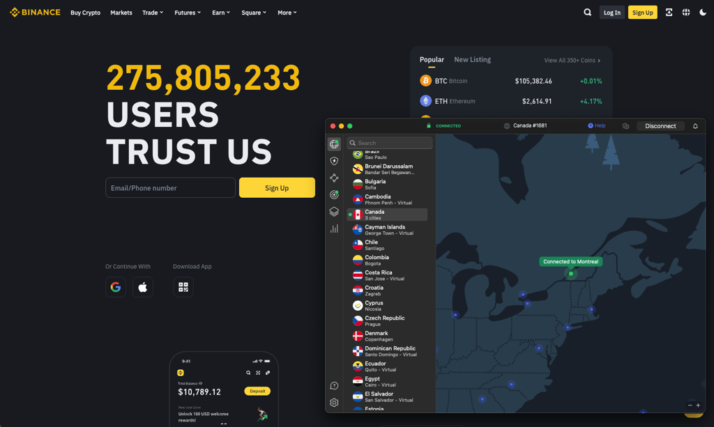 Binance unblocked with NordVPN