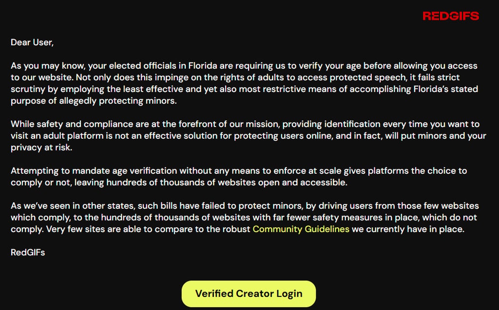 Redgifs error message in Florida
