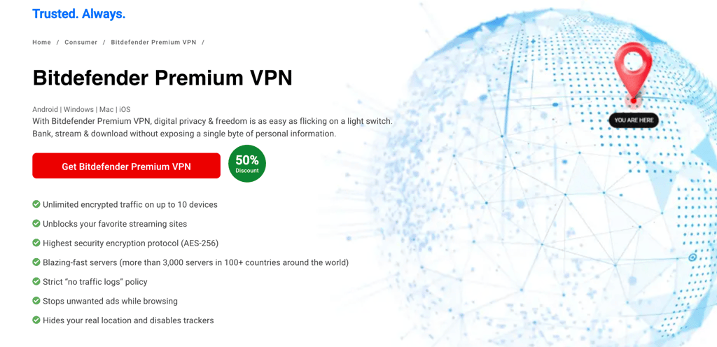 Bitdefender VPN main page