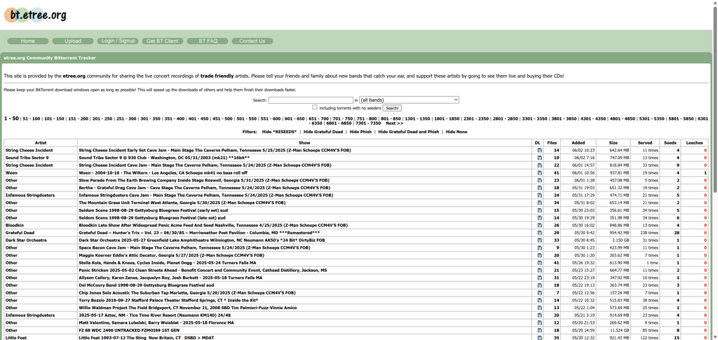 Etree main search page