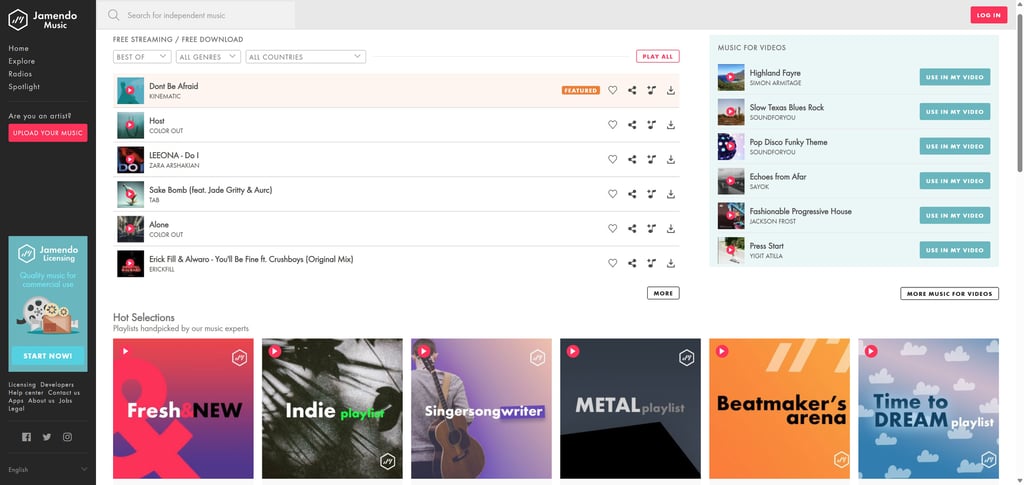 Jamendo search results page