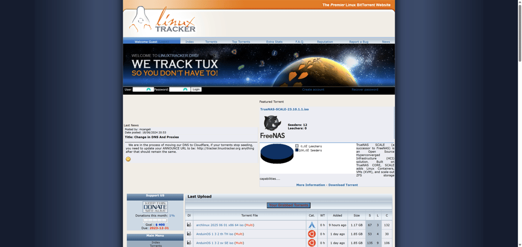 Linux Tracker website main page