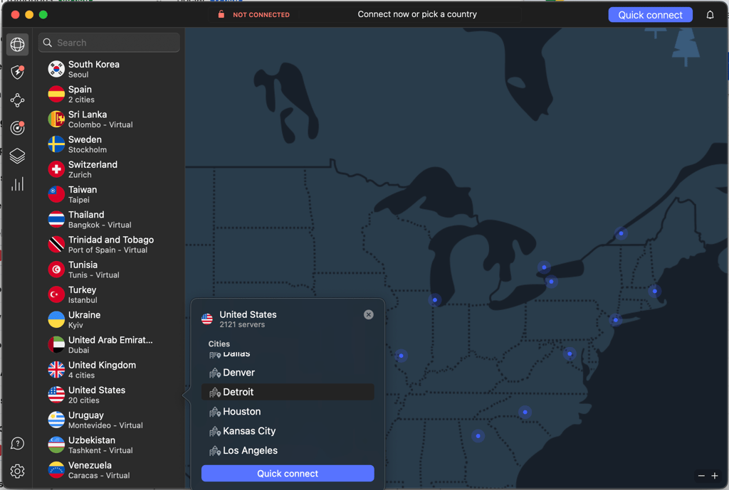 Connecting to a VPN server in Michigan to unblock PokerStars