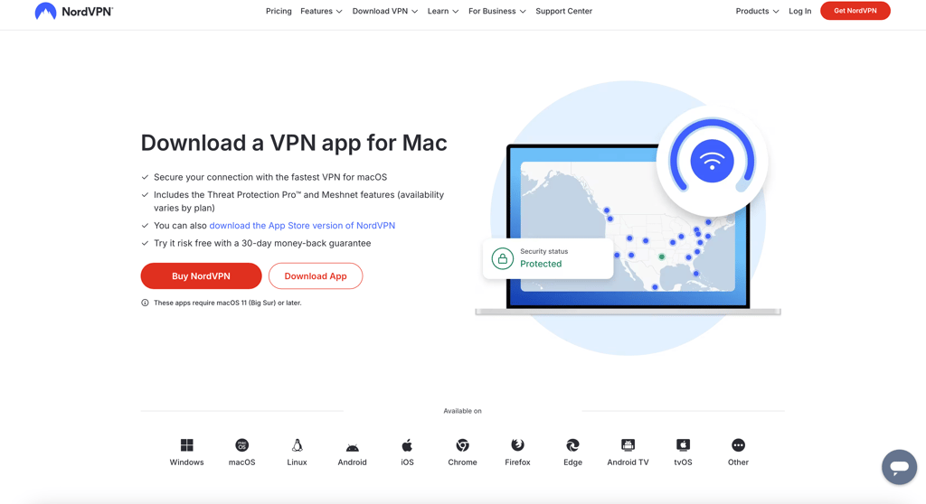 NordVPN supports Windows, macOS, iOS, Android, and Linux