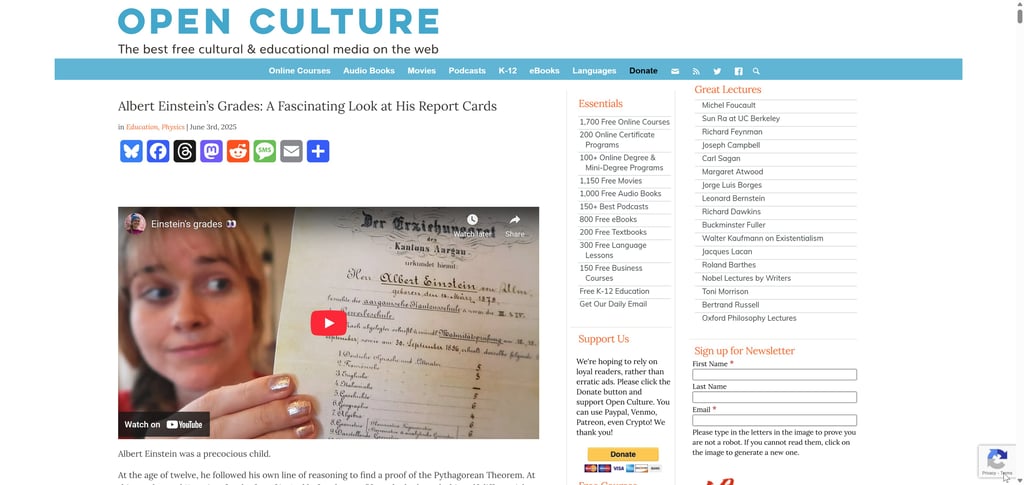 Open Culture main website page