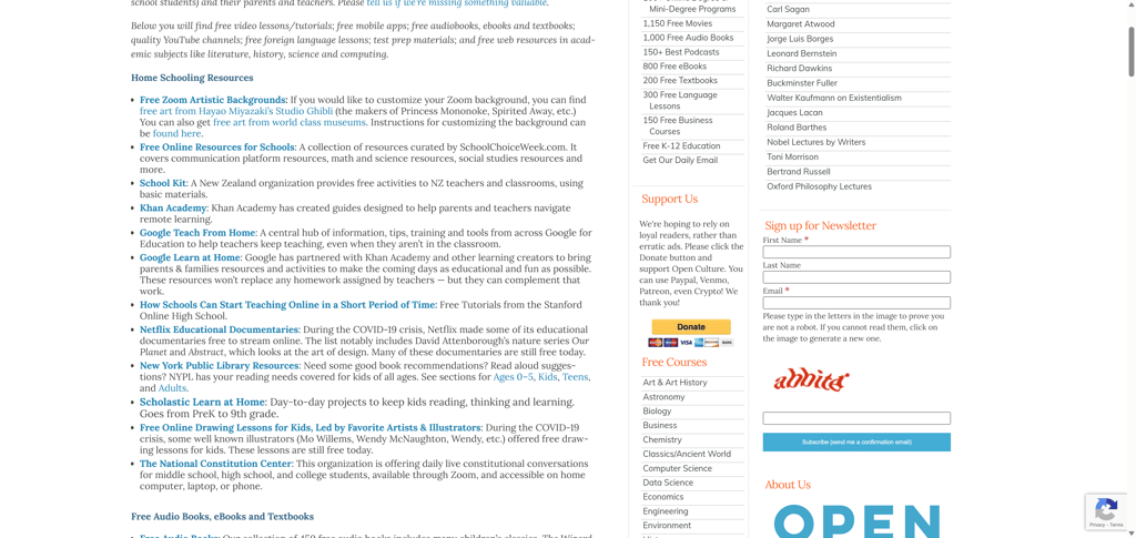 Open Culture detailed library page