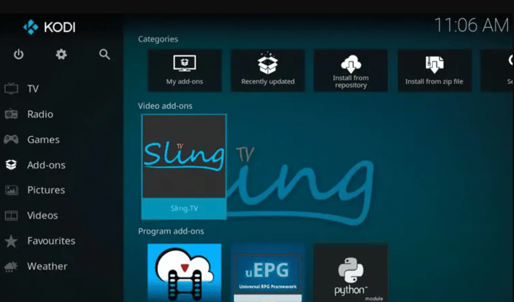 Sling TV Kodi add-on